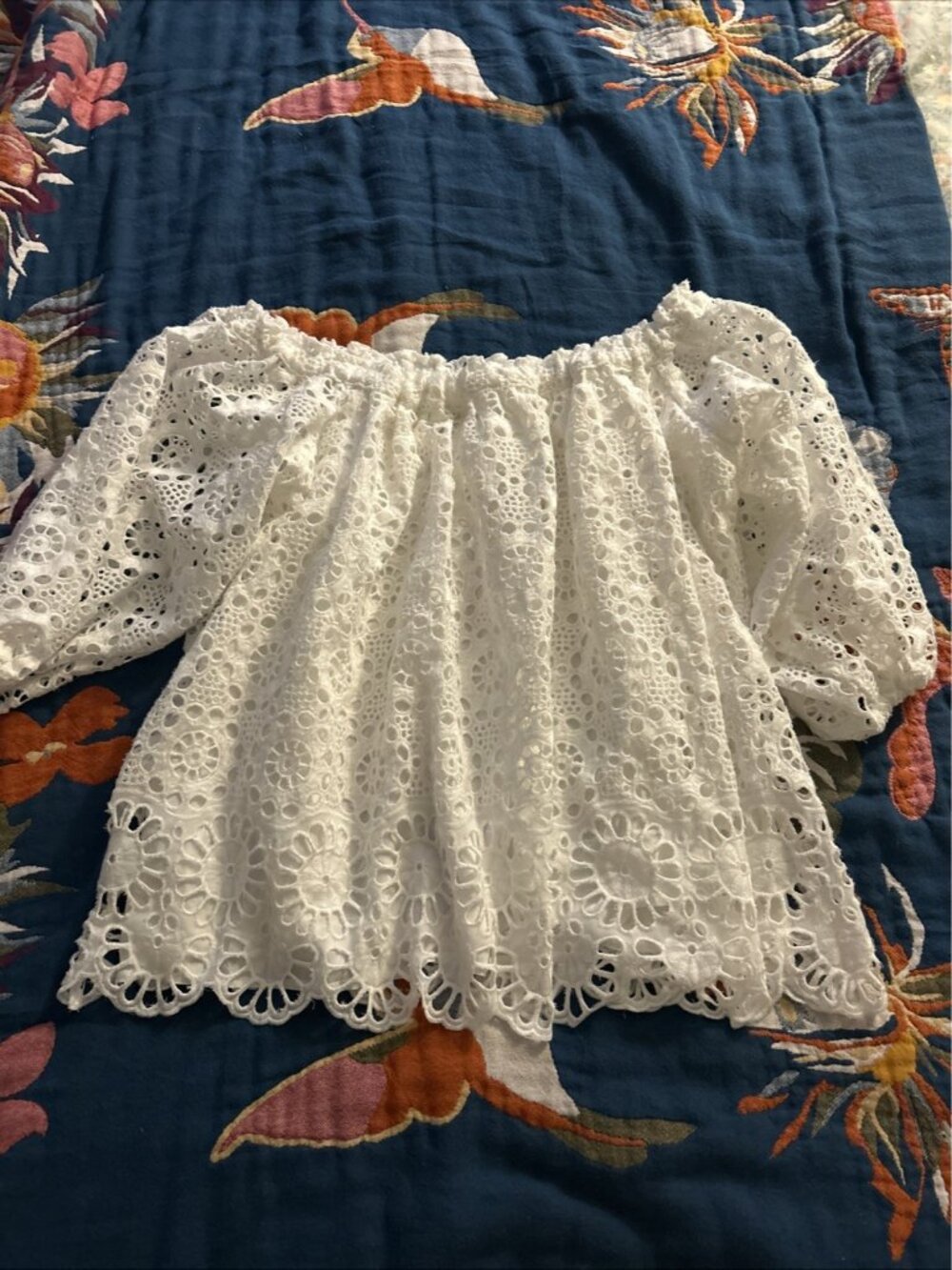 Anthropologie Maeve Off White Off The Shoulder Eyelet Top Lace Size XS - Picture 10 of 10